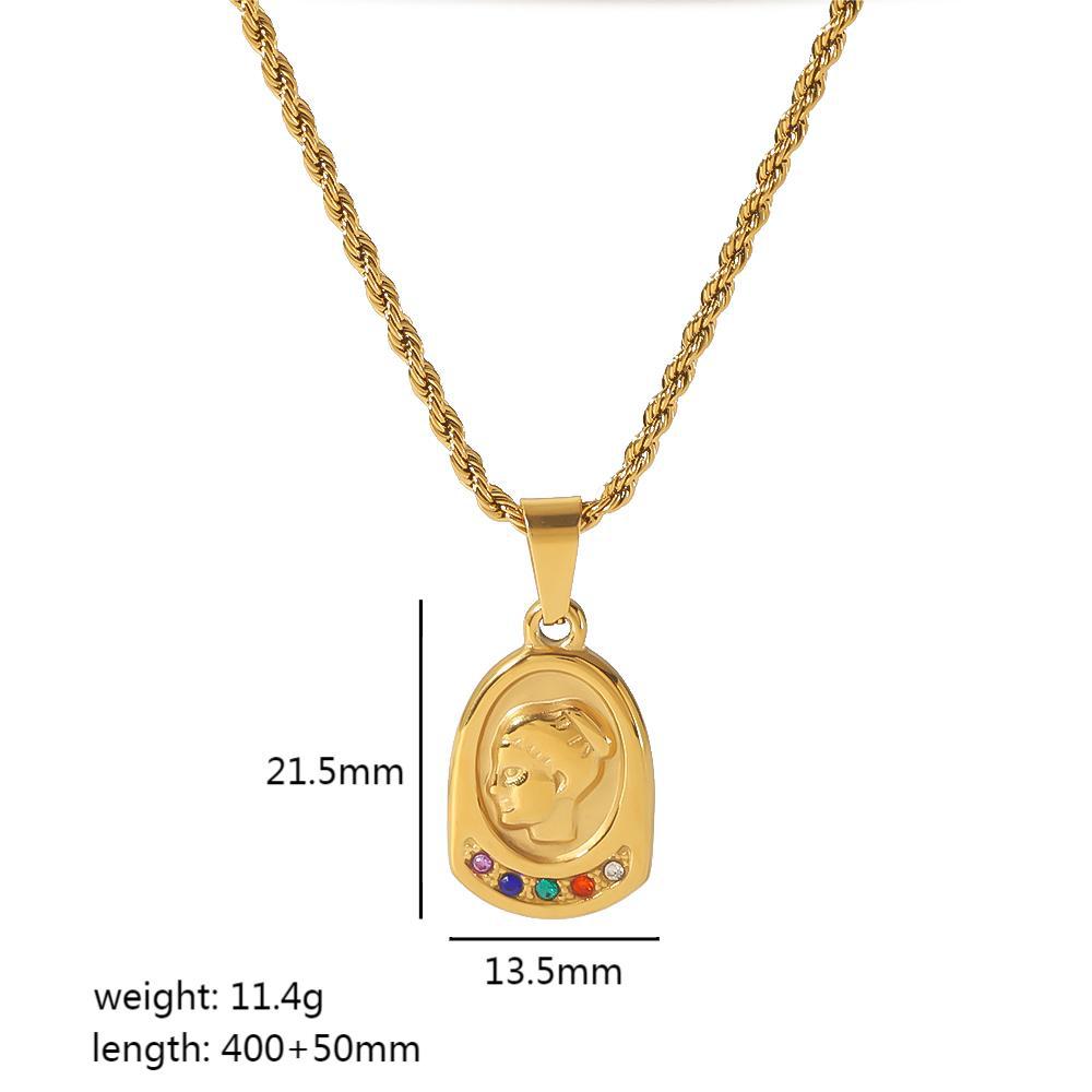 Fashion 4# Titanium Steel Diamond Starburst Oval Necklace