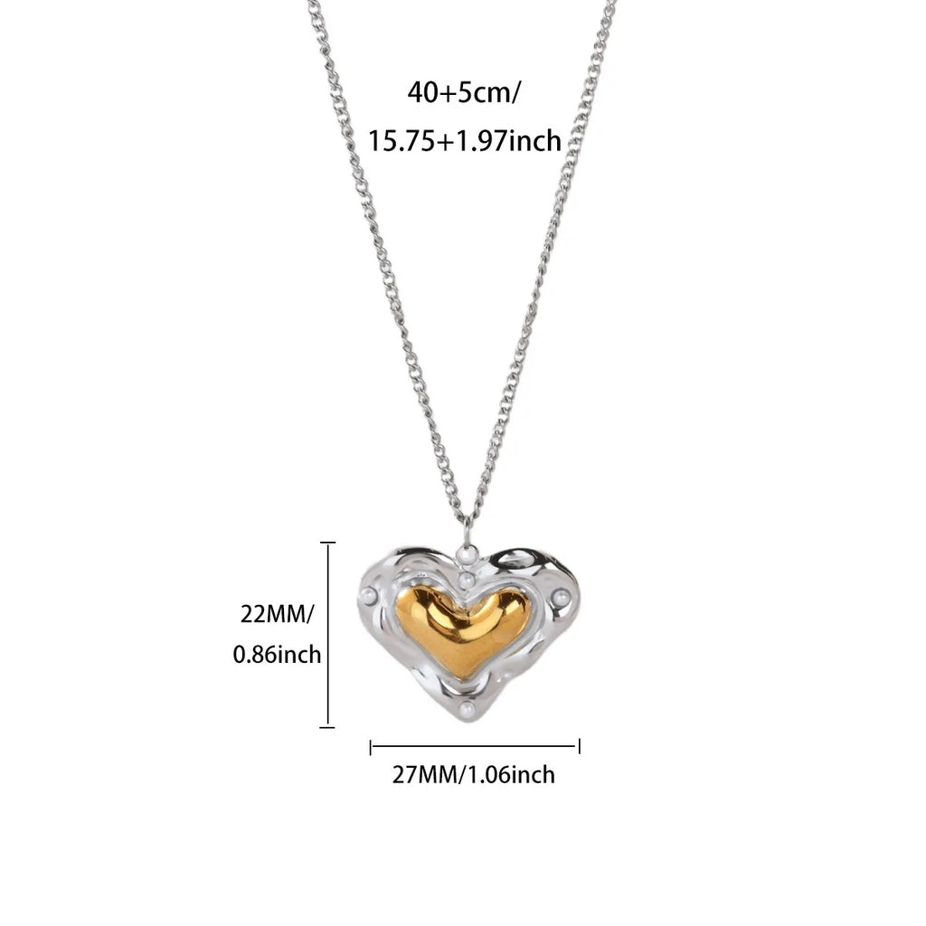 Ring #1 304 Stainless Steel Two-tone Heart Necklace