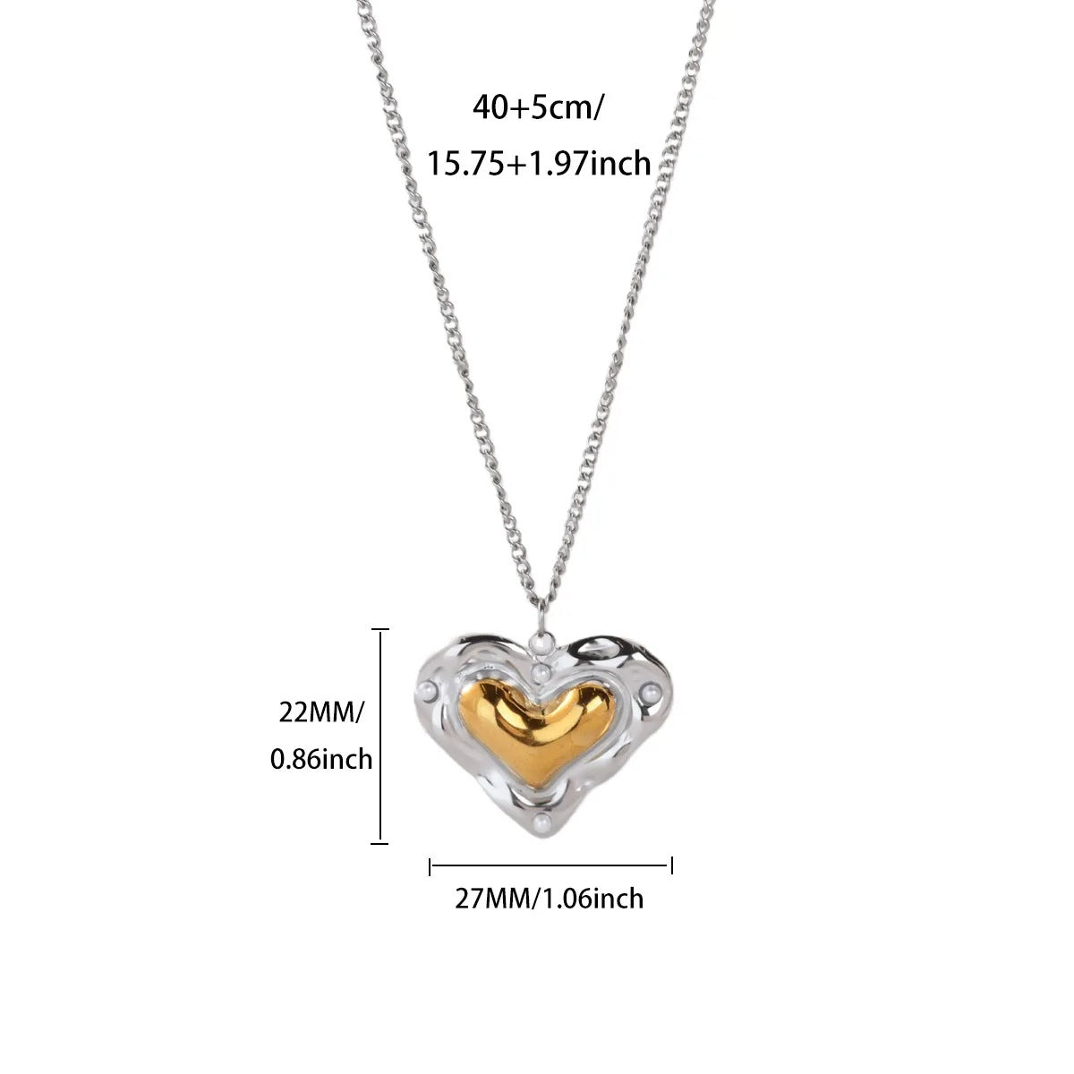 Ring #1 304 Stainless Steel Two-tone Heart Necklace