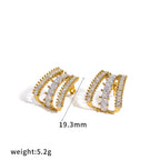 Gold 18k Gold Titanium Steel Prong Setting Pave Zircon C Shape Earrings