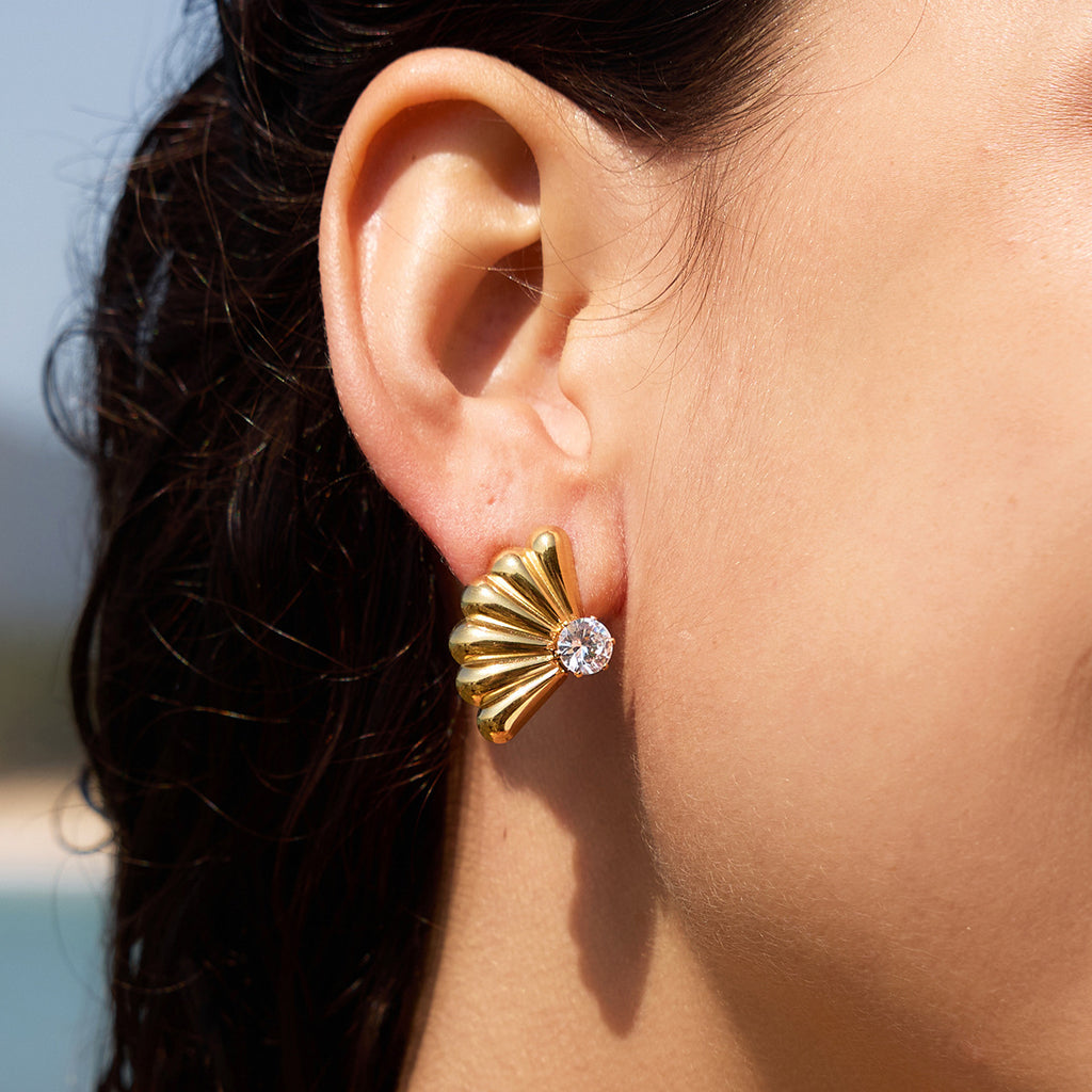 Gold Sparkling Zircon Titanium Steel Stud Earrings