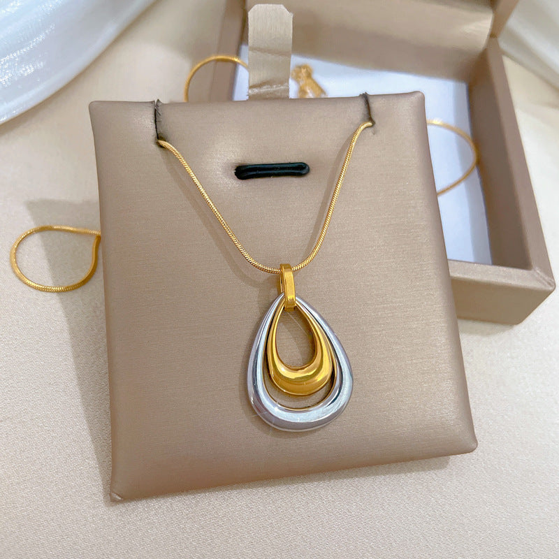 Fashion Gold And Silver Stainless Steel Double Layer Teardrop Necklace