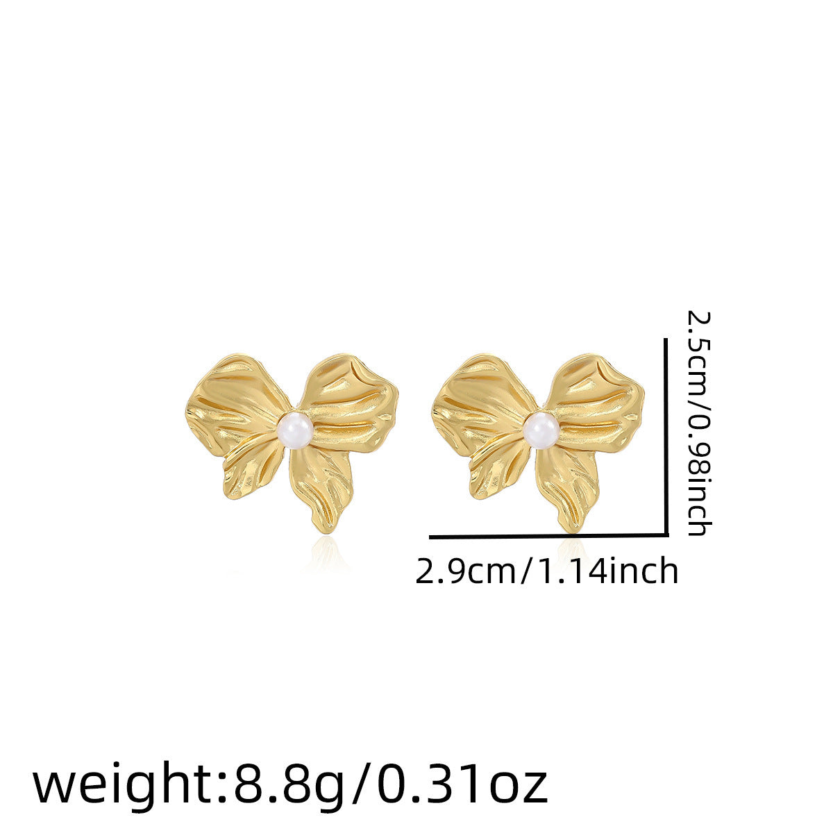 Earring #9 Bowknot Texture Pearl Metal Style Studs