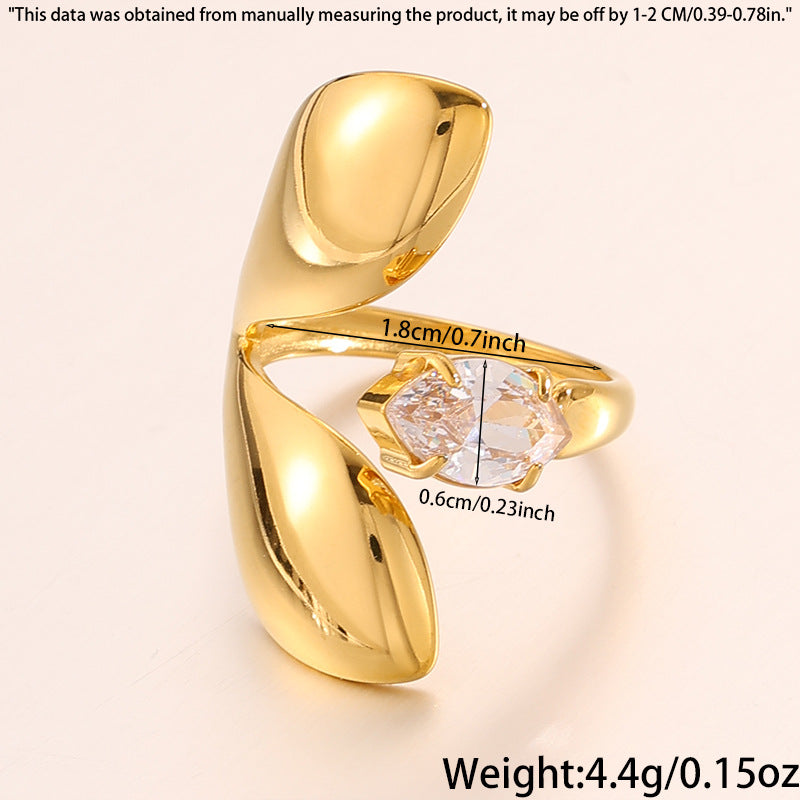 Gold 18k Gold Plated Leaf Zircon Vintage Stainless Steel Ring
