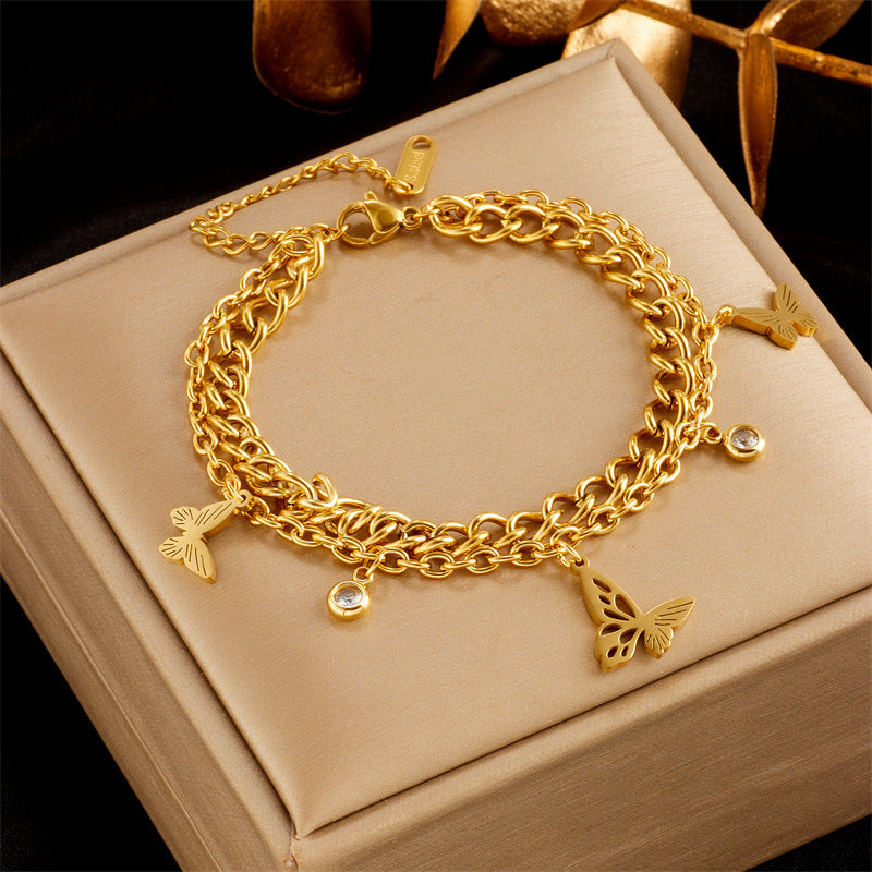 Bracelet #1 Stainless Steel Diamond-encrusted Snake Bone Bracelet