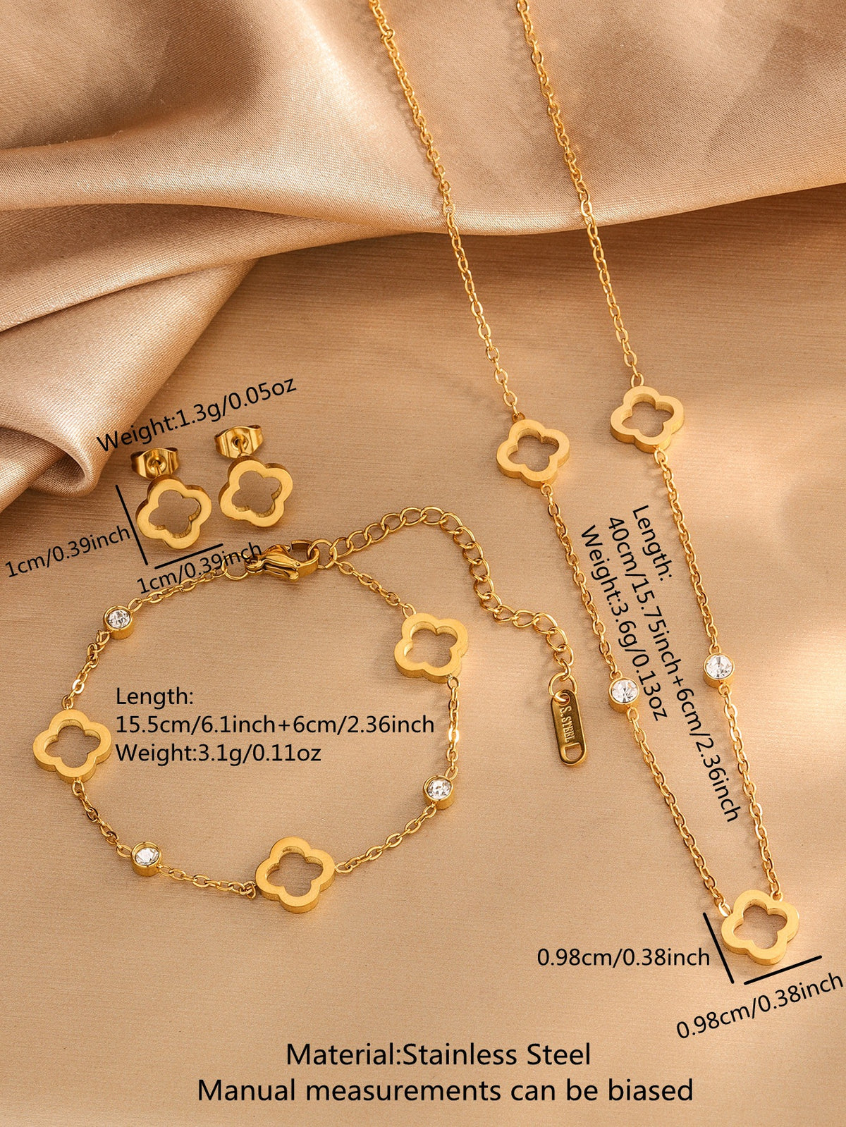 Diamond Four-leaf Clover Necklace Stainless Steel Diamond Petal Necklace
