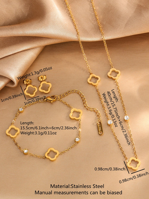 Diamond Four-leaf Clover Necklace Stainless Steel Diamond Petal Necklace