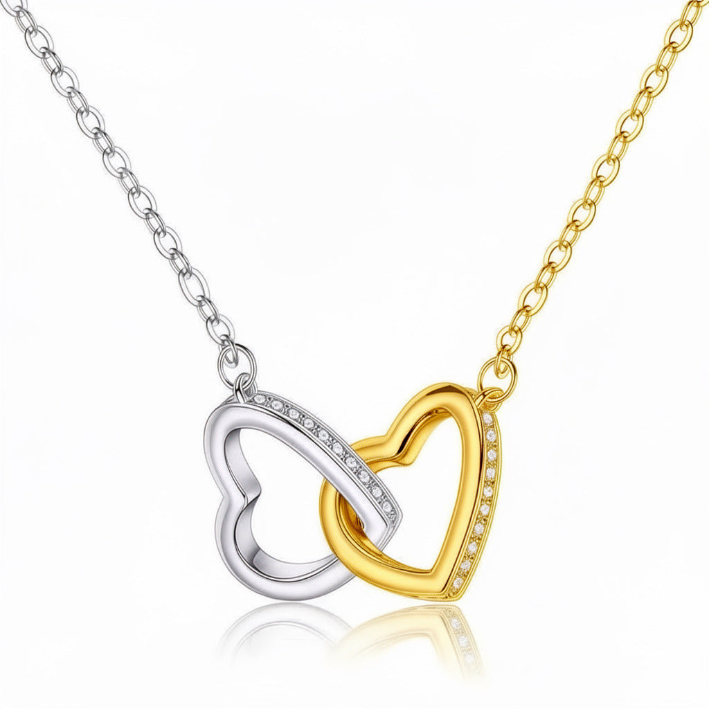 Gold And Silver #1 Stainless Steel Diamond-encrusted Heart Necklace