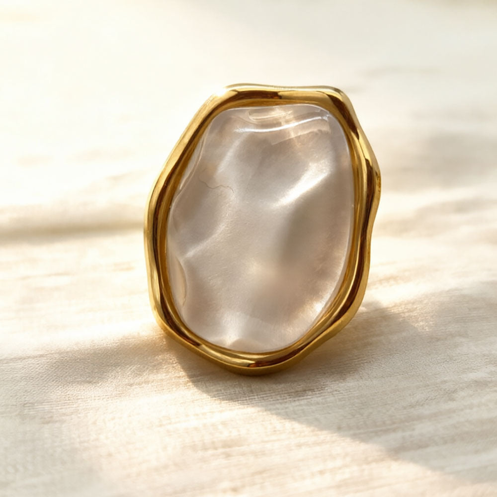 White Oversized Resin Stainless Steel Statement Ring