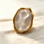 Amber Oversized Resin Stainless Steel Statement Ring