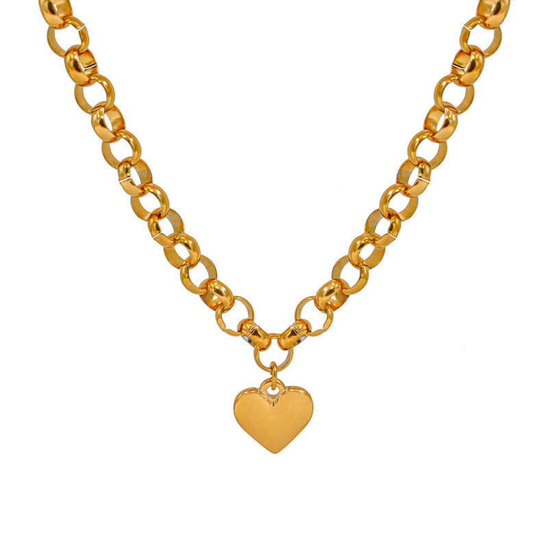 ¡¾h1225¡¿ot Clasp Heart Necklace (gold) Polished Heart Pendant Titanium Steel Bracelet Ot Necklace