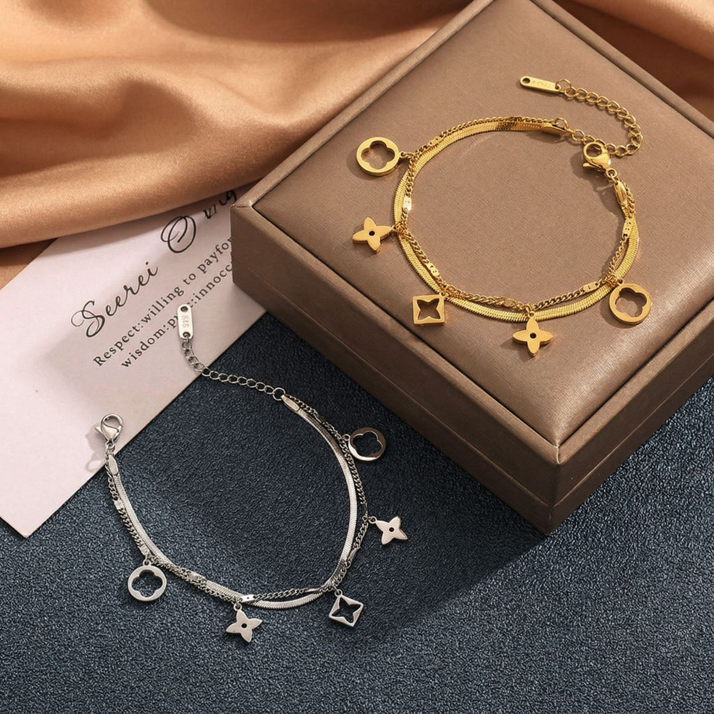 Silver Stainless Steel Four-leaf Clover Bracelet