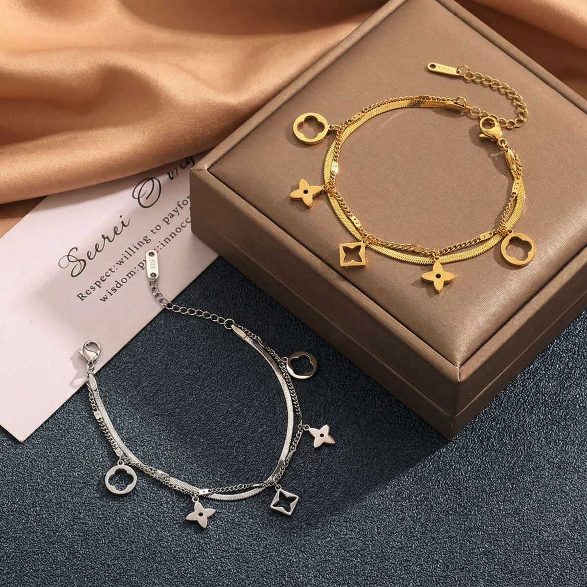 Silver Stainless Steel Four-leaf Clover Bracelet