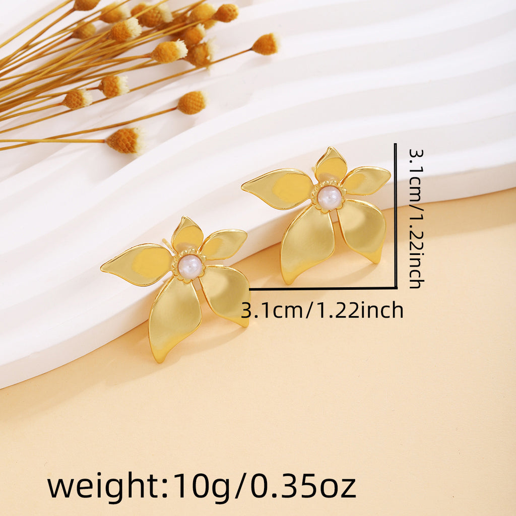 Earring #9 Bowknot Texture Pearl Metal Style Studs