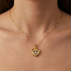 Gold Stainless Steel Diamond-encrusted Heart Necklace