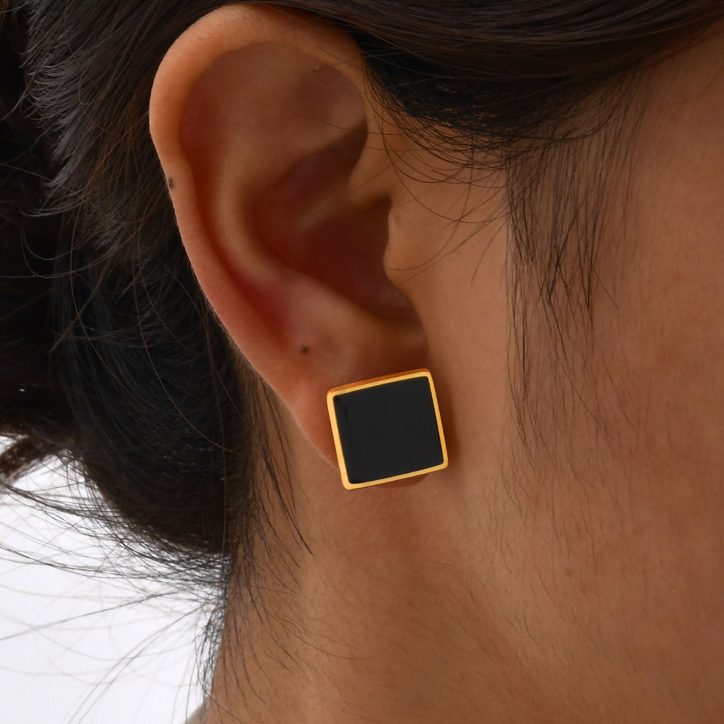 A Pair Stainless Steel Square Earrings