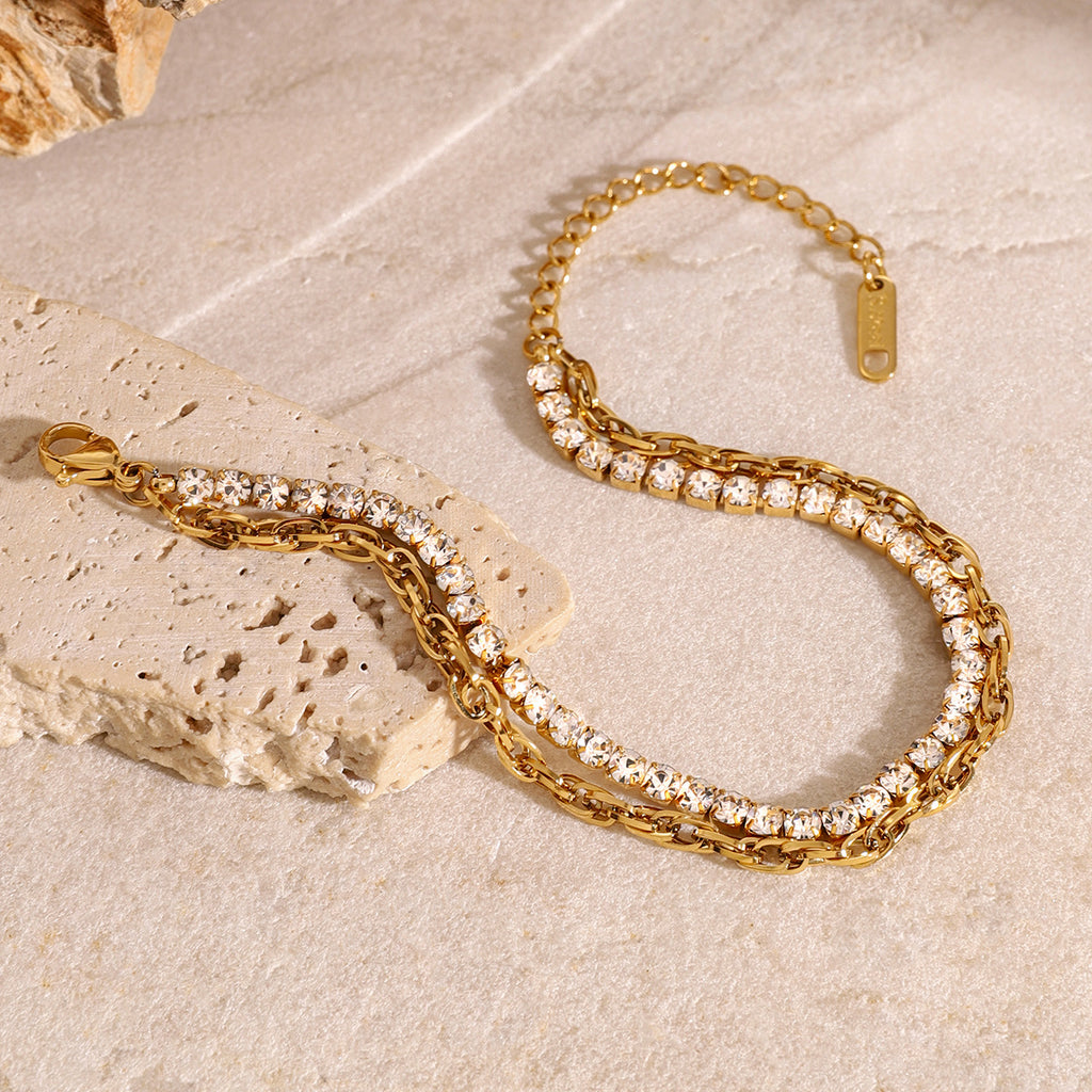 Gold Stainless Steel Diamond Claw Chain Bracelet