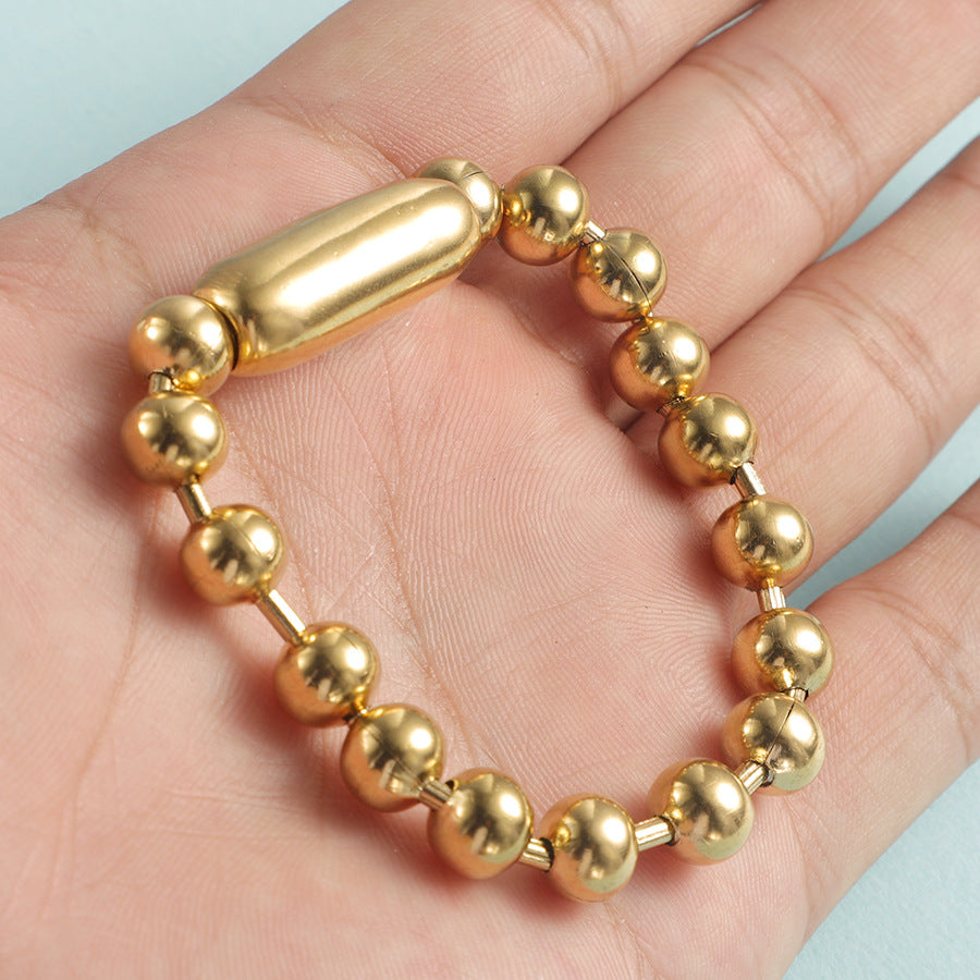 Steel Color Stainless Steel 8mm Bead Chain Hip Hop Bracelet