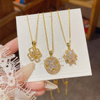 Gold #1 Rotatable Four-leaf Flower Pendant Necklace