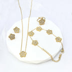 Five-leaf Clover [earrings + Necklace] Stainless Steel Diamond Flower Necklace And Earring Set