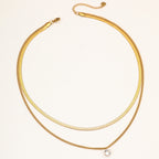 1 Double Necklace Stainless Steel Diamond Snake Bone Double Necklace