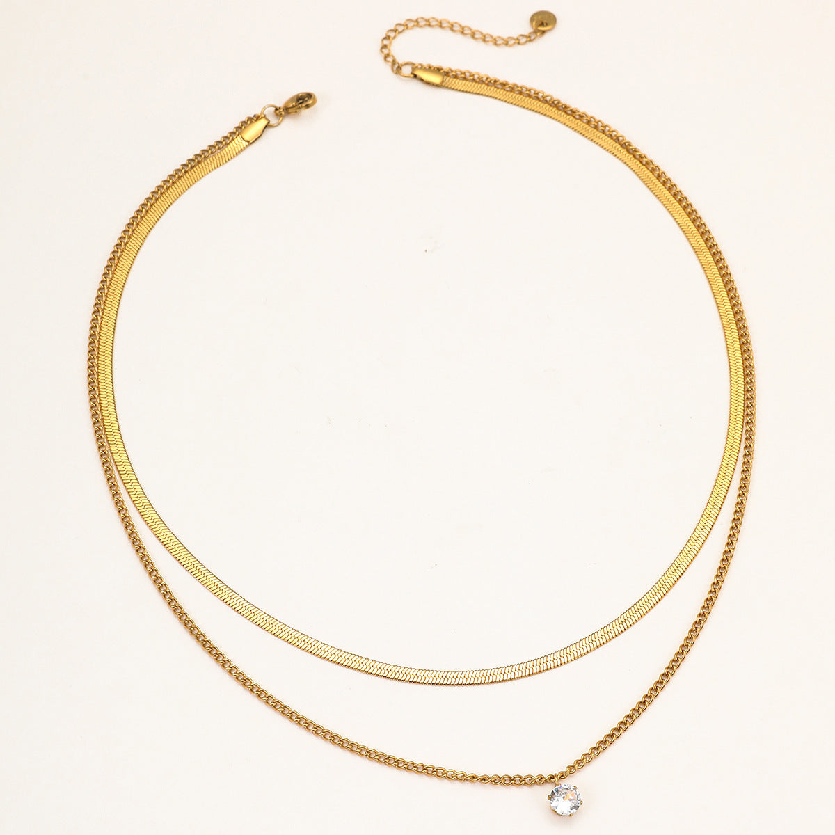1 Double Necklace Stainless Steel Diamond Snake Bone Double Necklace