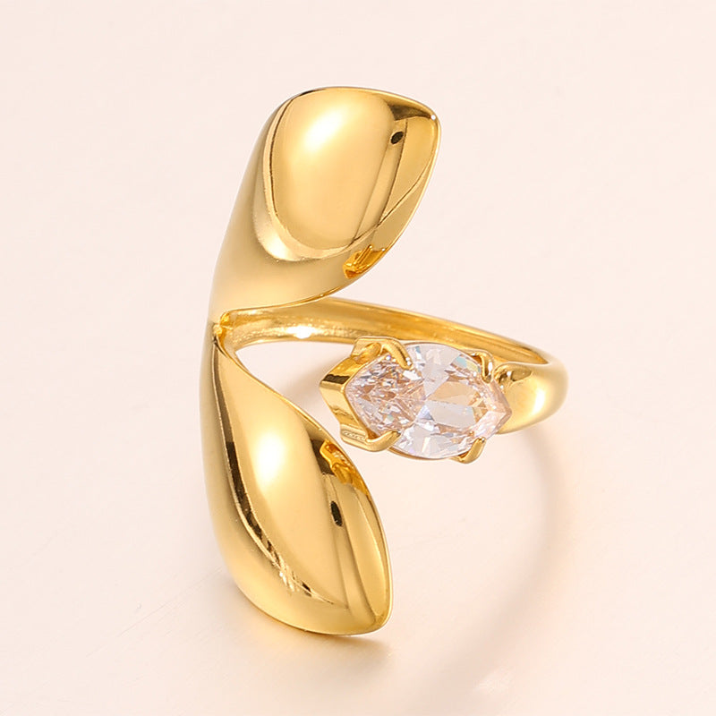 Gold 18k Gold Plated Leaf Zircon Vintage Stainless Steel Ring