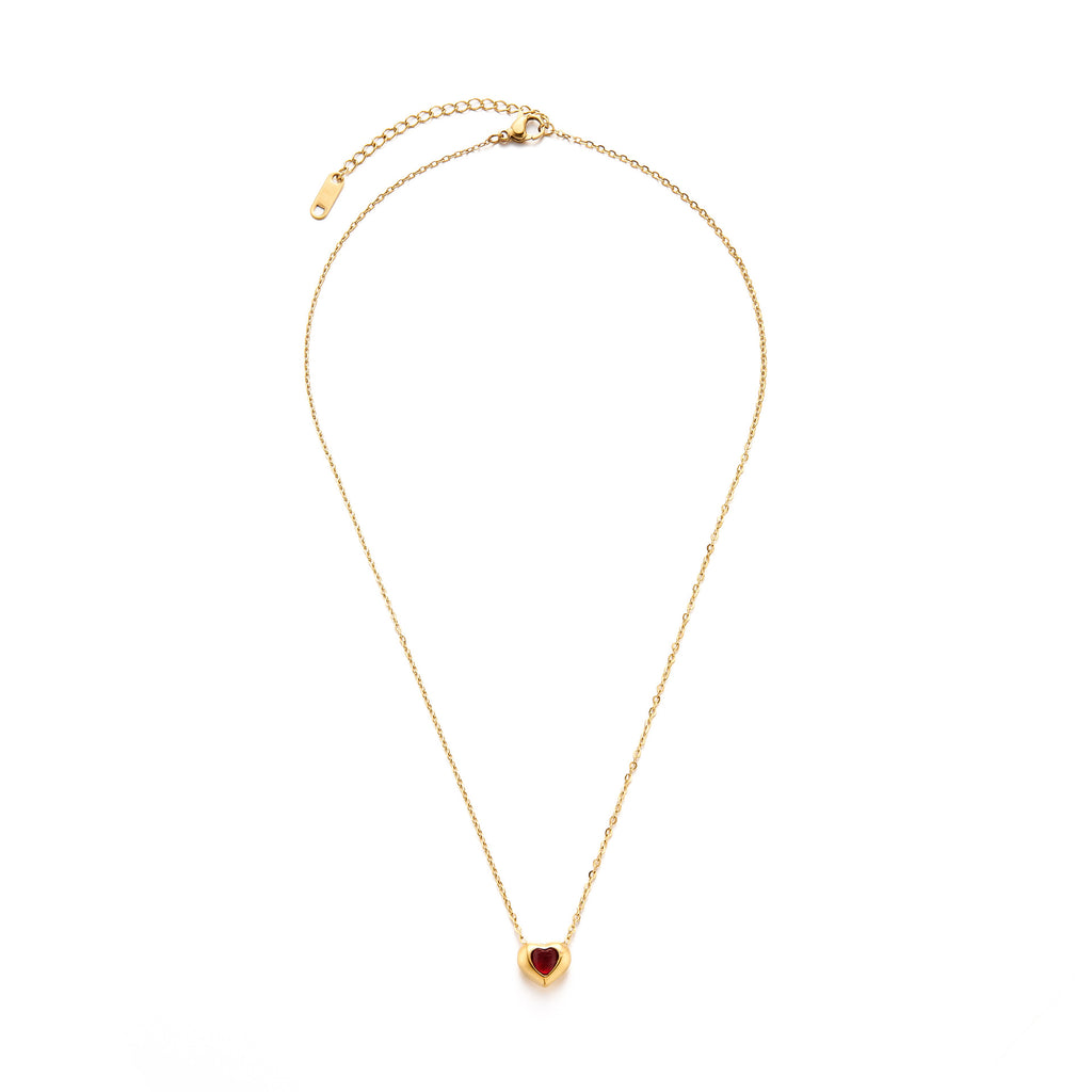 White Heart Titanium Steel Diamond-encrusted Heart Necklace