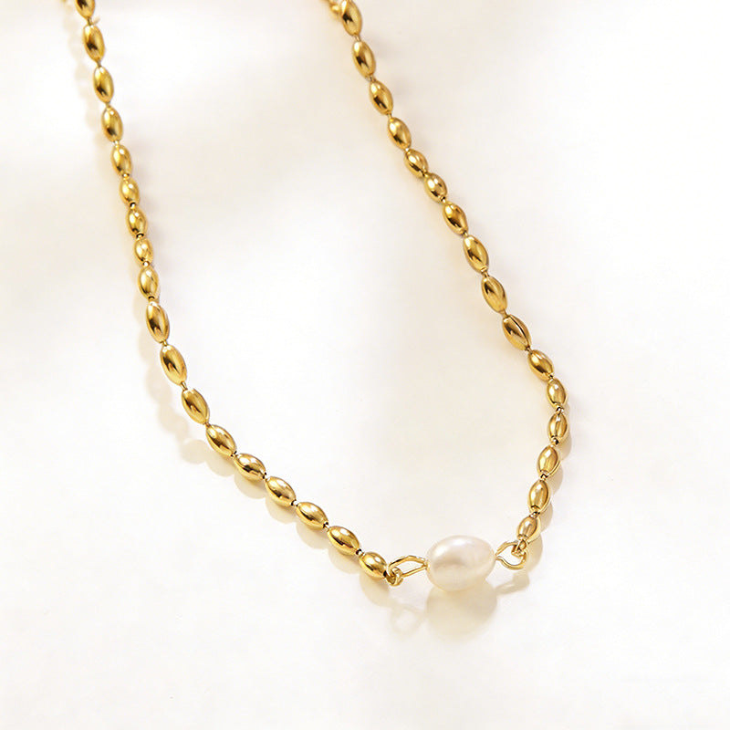 Set Stainless Steel Pearl Necklace Bracelet And Earring Set