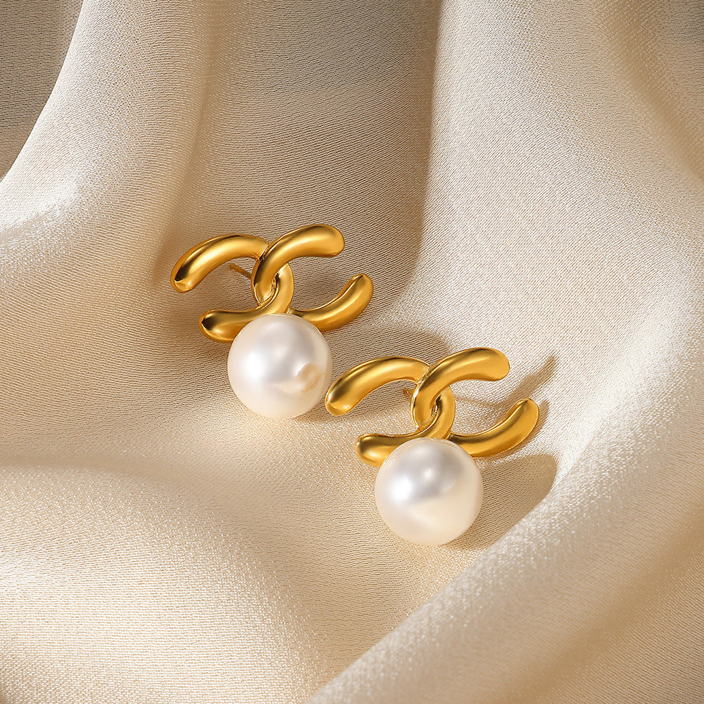 Earring 1# Stainless Steel Pearl Flower Earrings