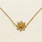 Gold 3d Daisy Zircon Pendant Necklace Stainless Steel 18k Gold Plated