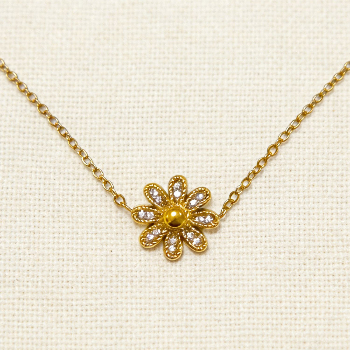 Gold 3d Daisy Zircon Pendant Necklace Stainless Steel 18k Gold Plated