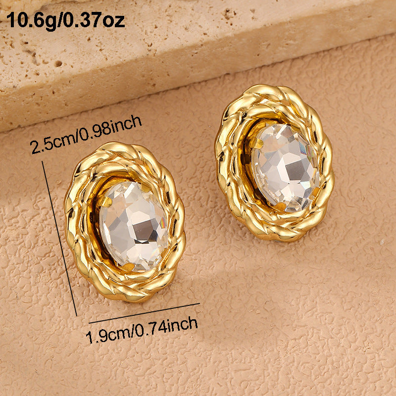Gold Stainless Steel Zircon Flower Earrings Studs