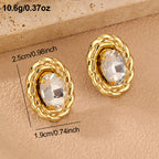 Gold Stainless Steel Zircon Flower Earrings Studs