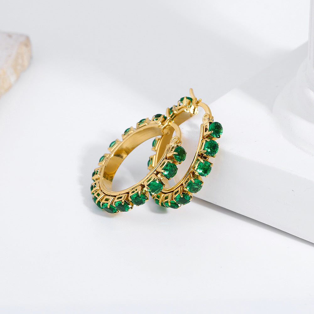 Fashion White Stainless Steel Diamond Round Earrings