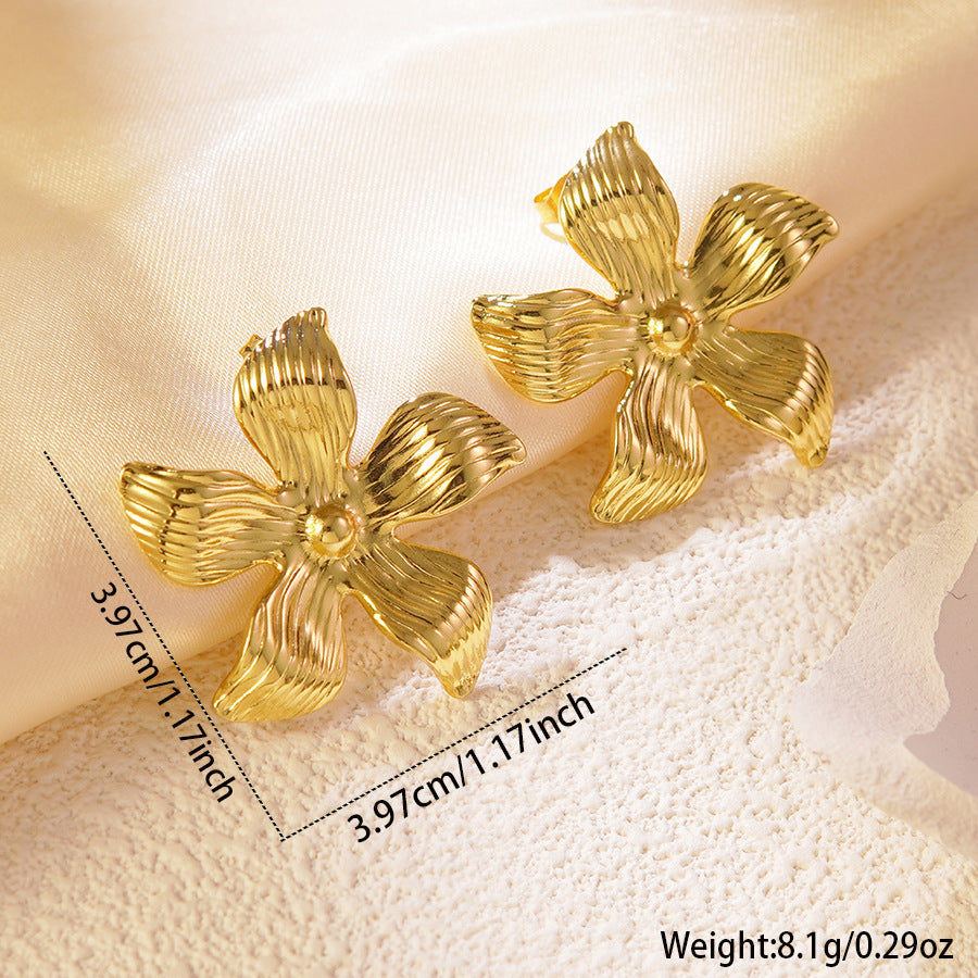 Gold 2 Stainless Steel Flower Earrings