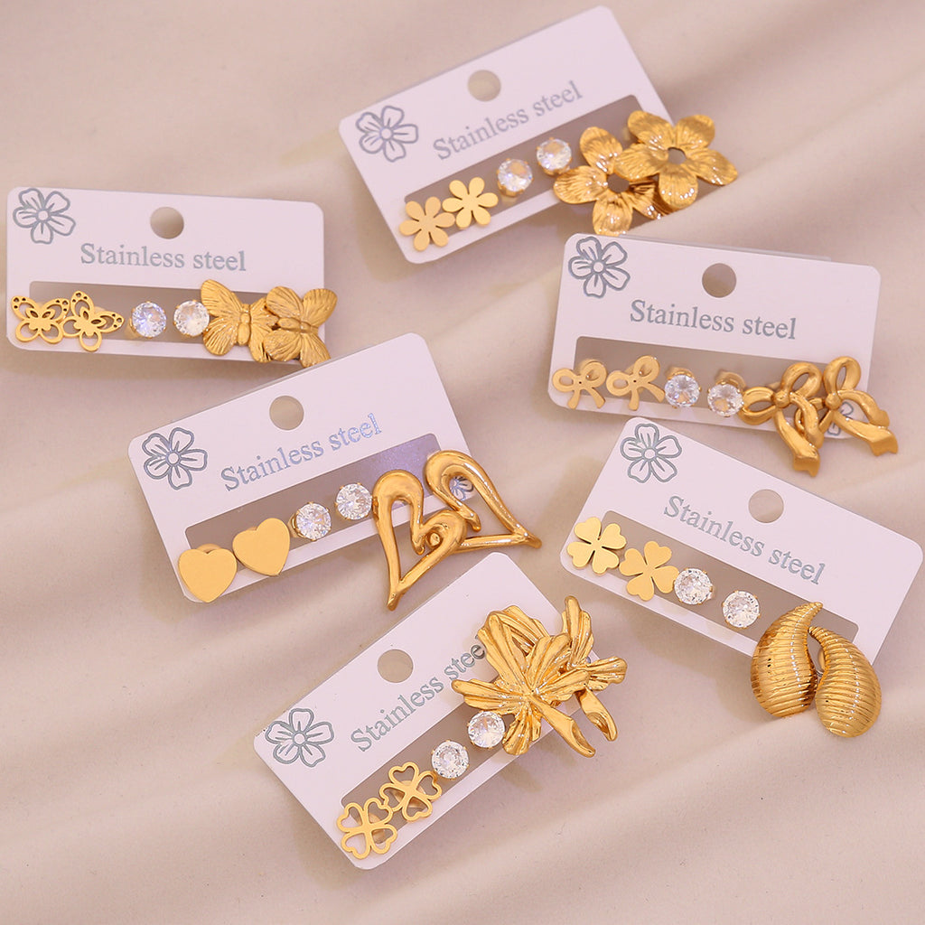 2# Love 304 Stainless Steel Diamond Heart Earring Set