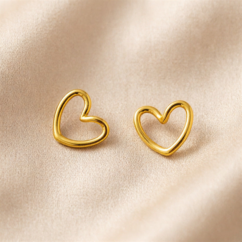 Gold Simple Geometric Twisted Heart-shaped Stainless Steel Stud Earrings