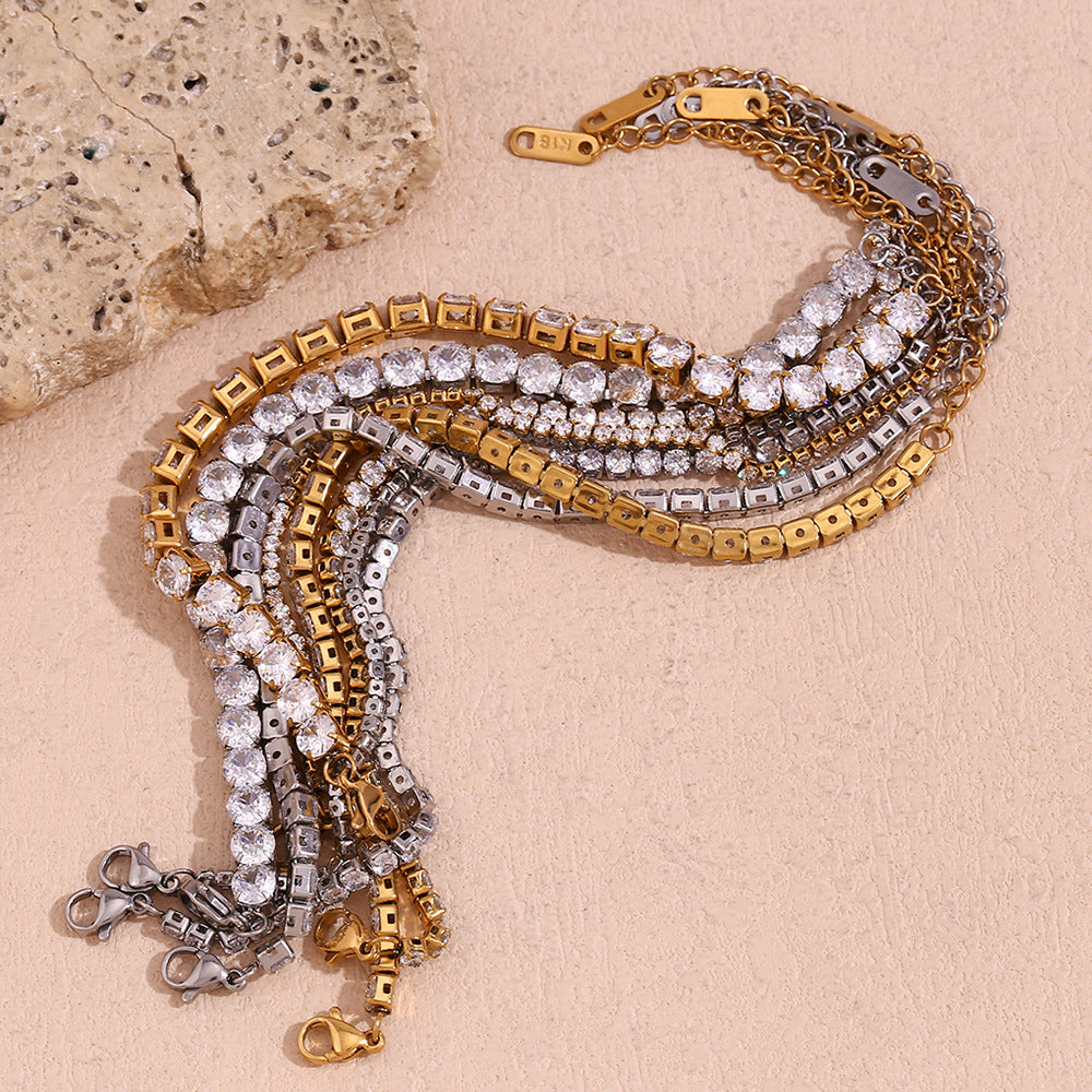 Fashion 5mm Zircon Chain Bracelet-gold Stainless Steel Gold Plated Zirconium Chain Bracelet