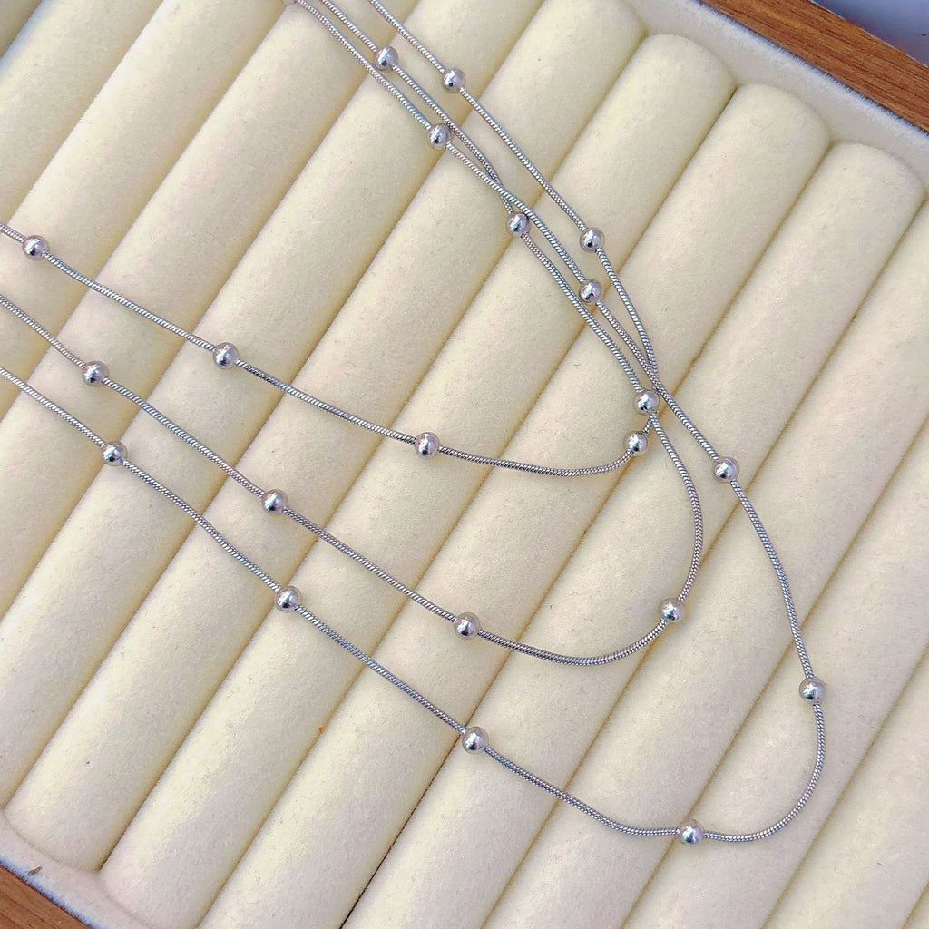 Gold Bead Snake Chain Necklace Stainless Steel Beaded Necklace