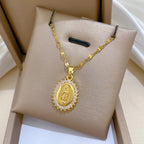 Gold Stainless Steel Diamond Portrait Necklace