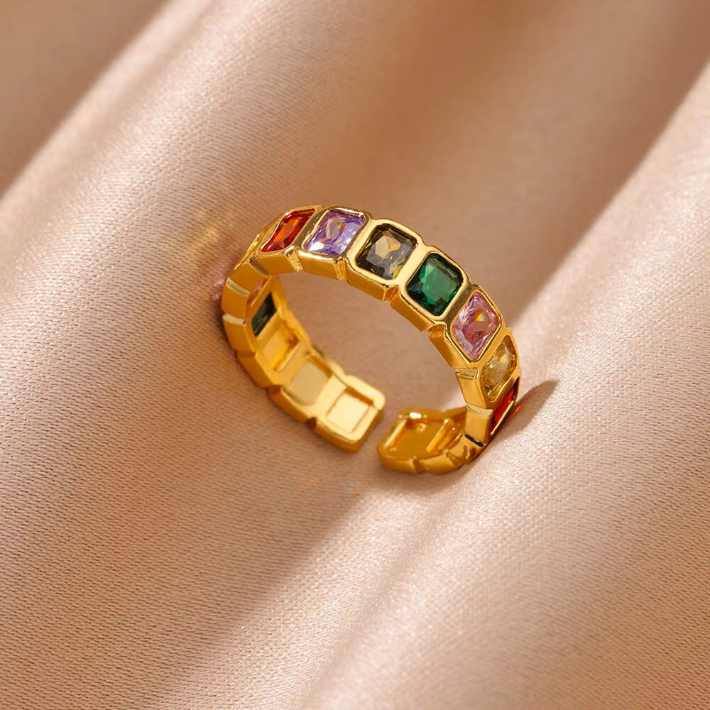 Ring 1# Stainless Steel Diamond Teardrop-shaped Square Irregular Ring