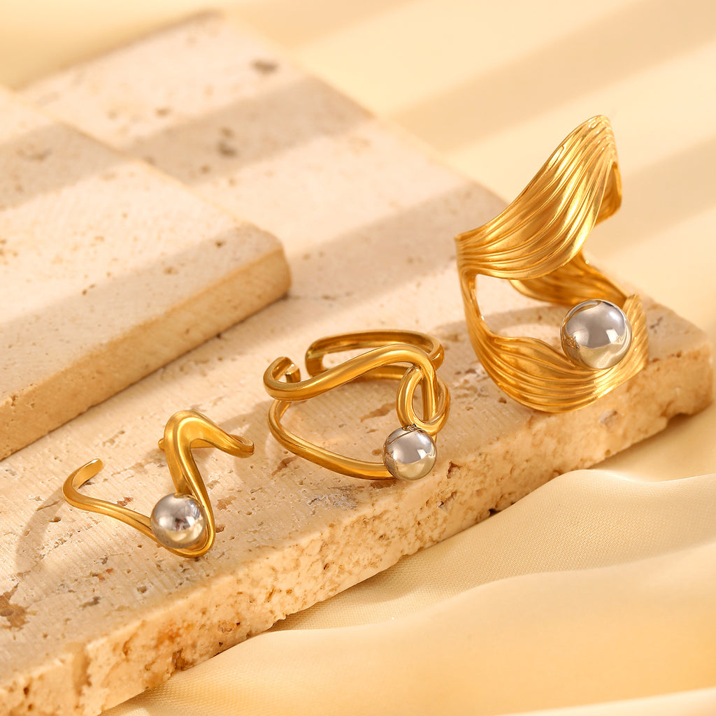 Ring 3# Stainless Steel Colorblock Bead Open Ring