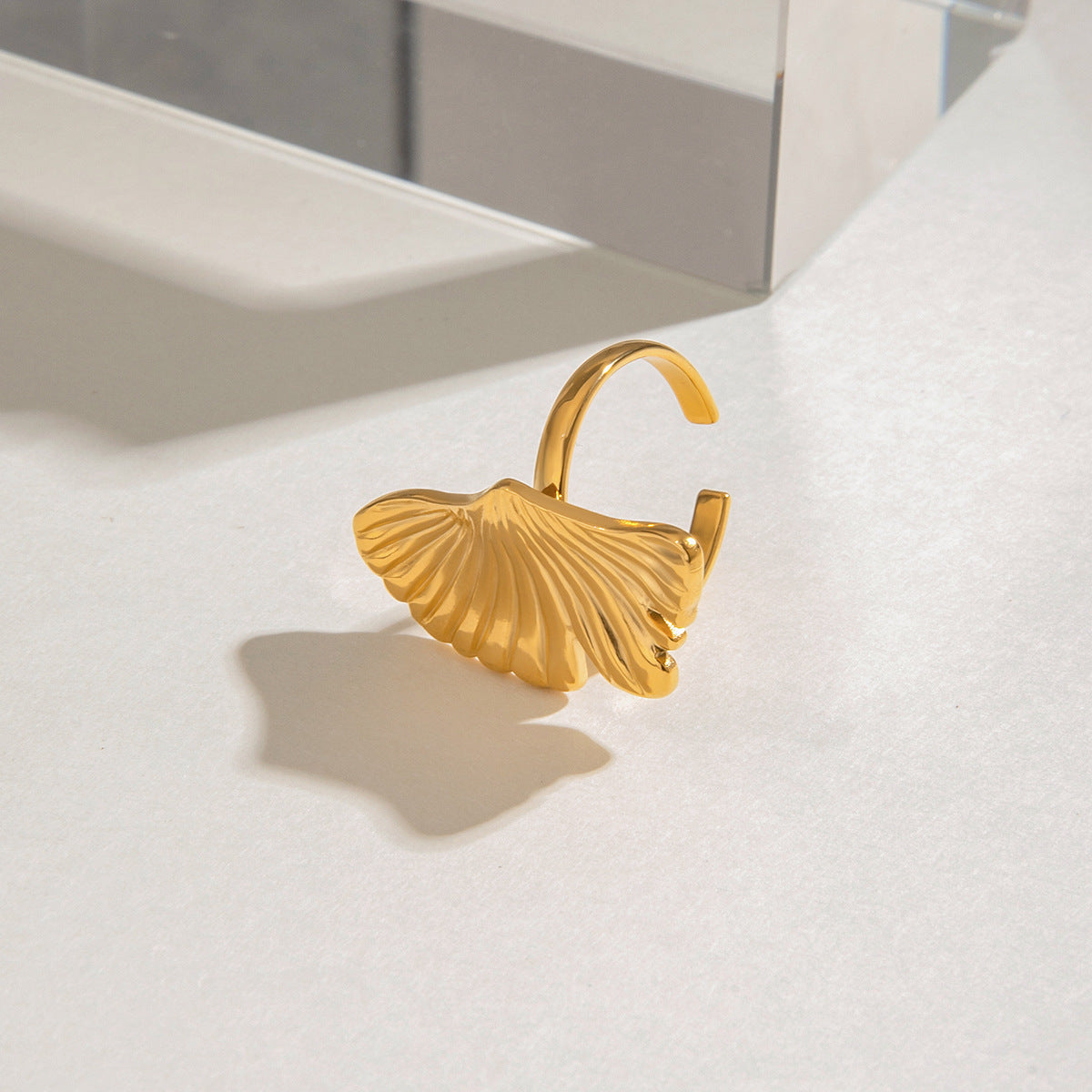 Gold Ginkgo Leaf Open Ring