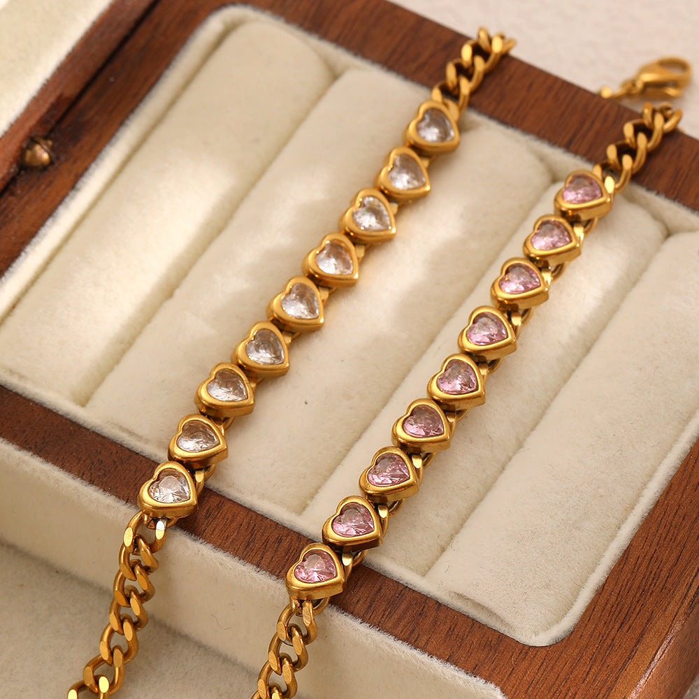 White Stainless Steel Heart Diamond Bracelet
