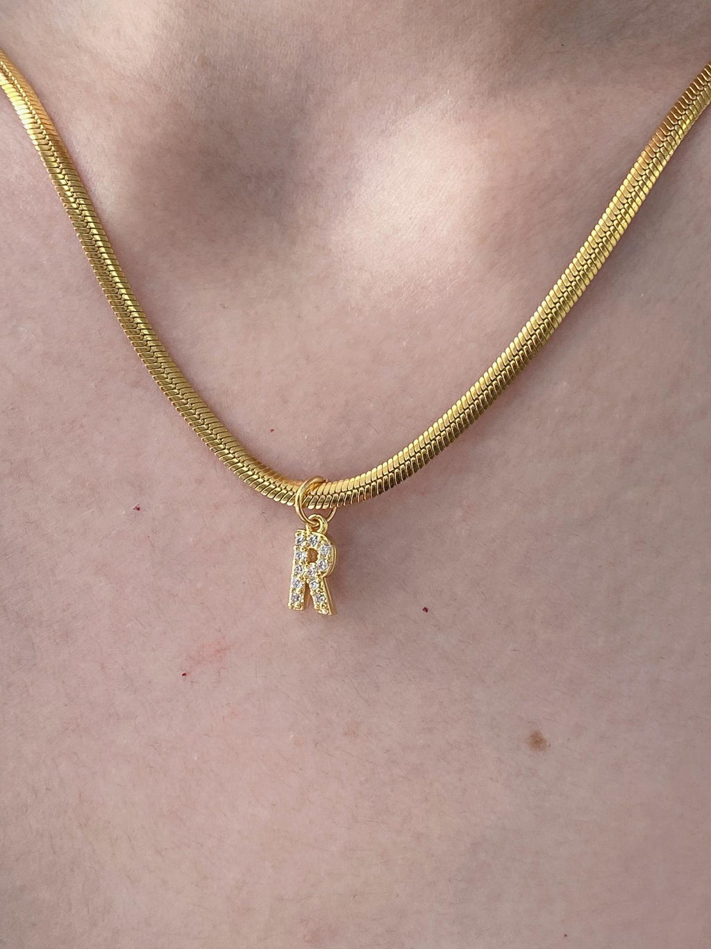 Fashion X3mm Snake Bone Chain 40cm Stainless Steel Diamond 26 Letter Snake Bone Chain Necklace