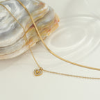 Gold Stainless Steel Diamond-encrusted Heart Double-layer Necklace