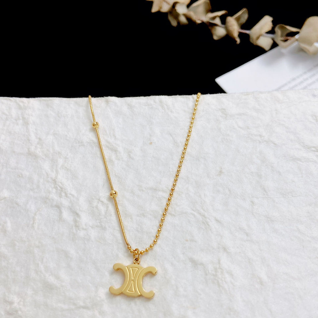 Fashion Gold Titanium Steel Arc De Triomphe Necklace