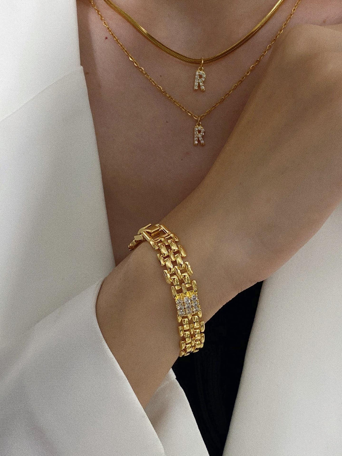 Fashion X3mm Snake Bone Chain 40cm Stainless Steel Diamond 26 Letter Snake Bone Chain Necklace