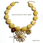Off White Statement Stainless Steel Gold Pendant Beaded Necklace